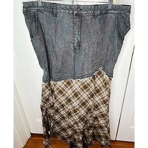 Hot Topic Black Denim & Plaid Suspenders Maxi Skirt Plus Size 2